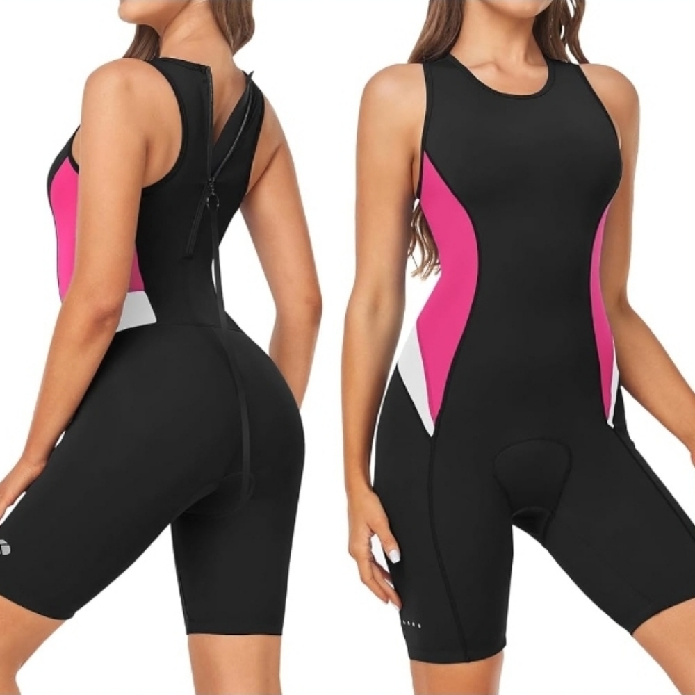 Womens Triathlon Suit Trisuit Skinsuit Cycling Swim Sleeveless Sz 12 L One Piece